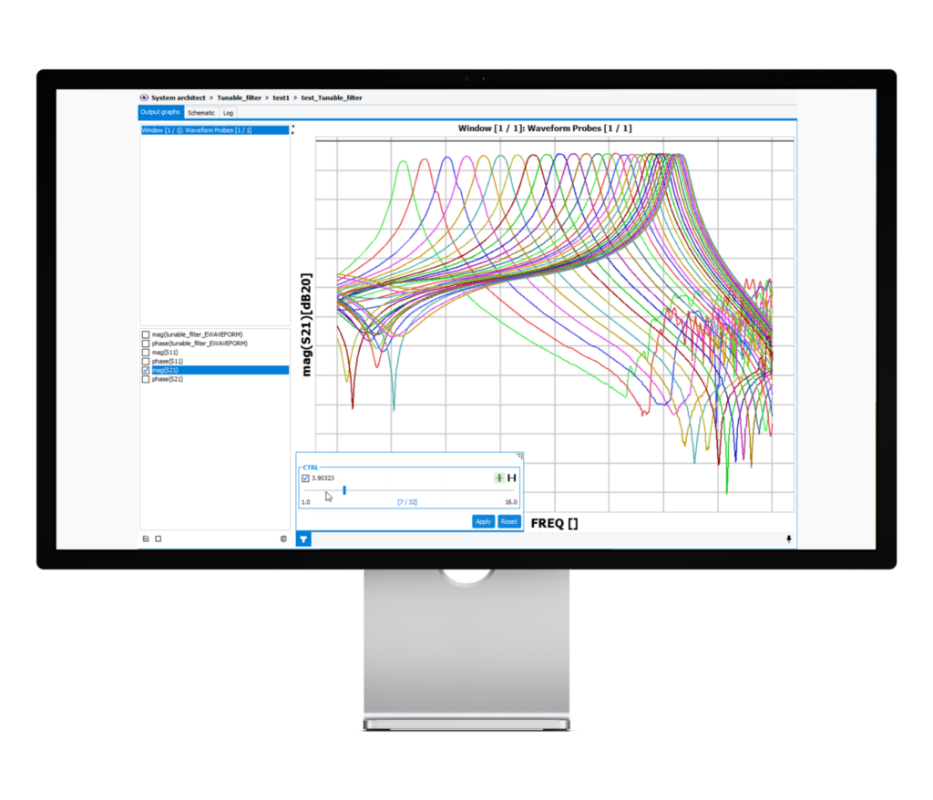 Simulation of tunable filter with interpolated tuning values