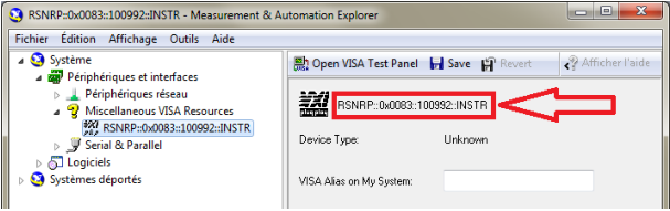NI MAX window with Miscellaneous VISA Resources