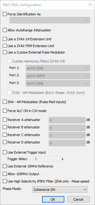 Driver options of Rohde & Schwarz Generic VNA
