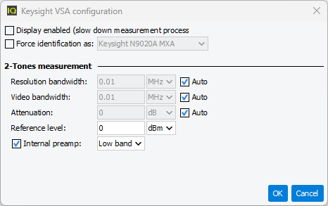 Driver options of Keysight VSA