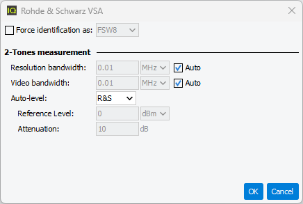 Driver options of Rohde and Schwarz VSA